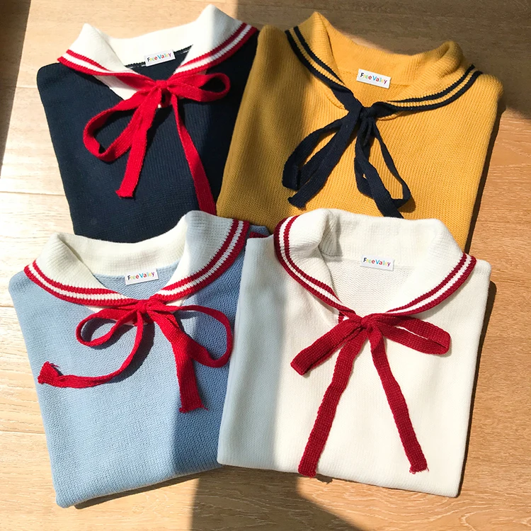 Осень 2019 зима свитеры для женщин harajuku корейской моды личности милый галстук лук