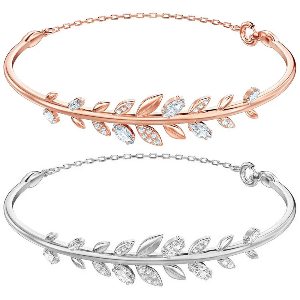 

Kristie SWA New Autumn Filled With Effective Diamonds Bangle Branco Rose Gold Leaf Bracelet Daughter Free Jewel Gift Girl