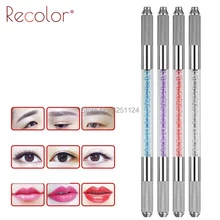 10 шт. Двойные головки кристальная макияжная ручка с микролезвием ручка для 3D Перманентный макияж бровей Татуировка ручка-держатель игл