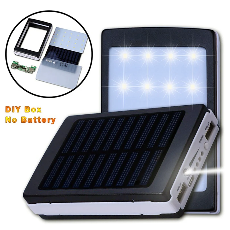 

(No Battery) 18650 Solar Power Bank Charger DIY Box Poverbank Case Led for Xiaomi Huawei Moblie Phone Power Pover Bank 20000mah