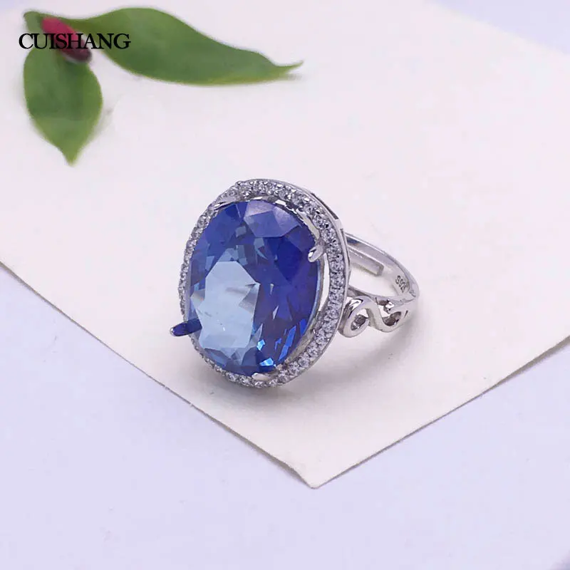 CSJ New Design Elegant 925 Sterling Silver Engagement Rings Tanzanite Sapphire Stones Rings for Woman Girl Fine Jewelry