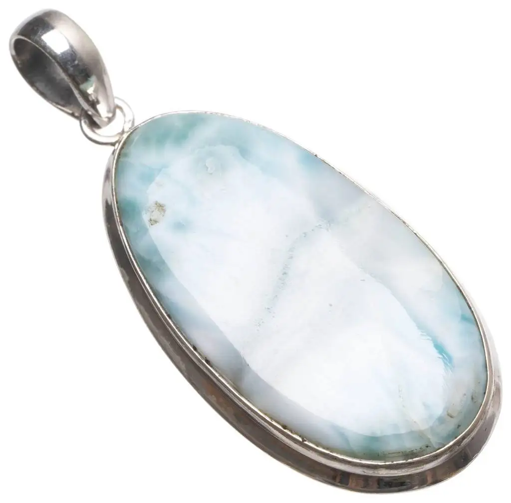 

Natural Caribbean Larimar Handmade Indian 925 Sterling Silver Pendant 2 1/4" U0022