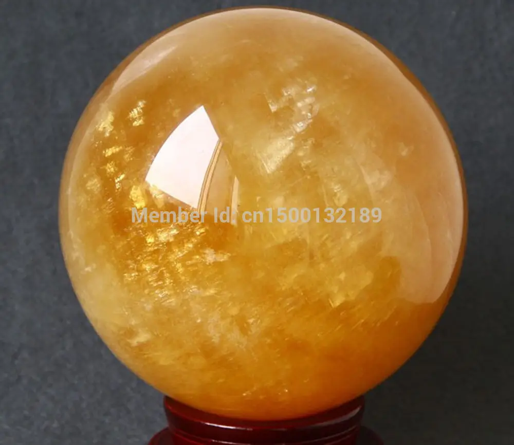60MM+SAND Natural Citrine Calcite Quartz Crystal Sphere Ball Healing Gemstone