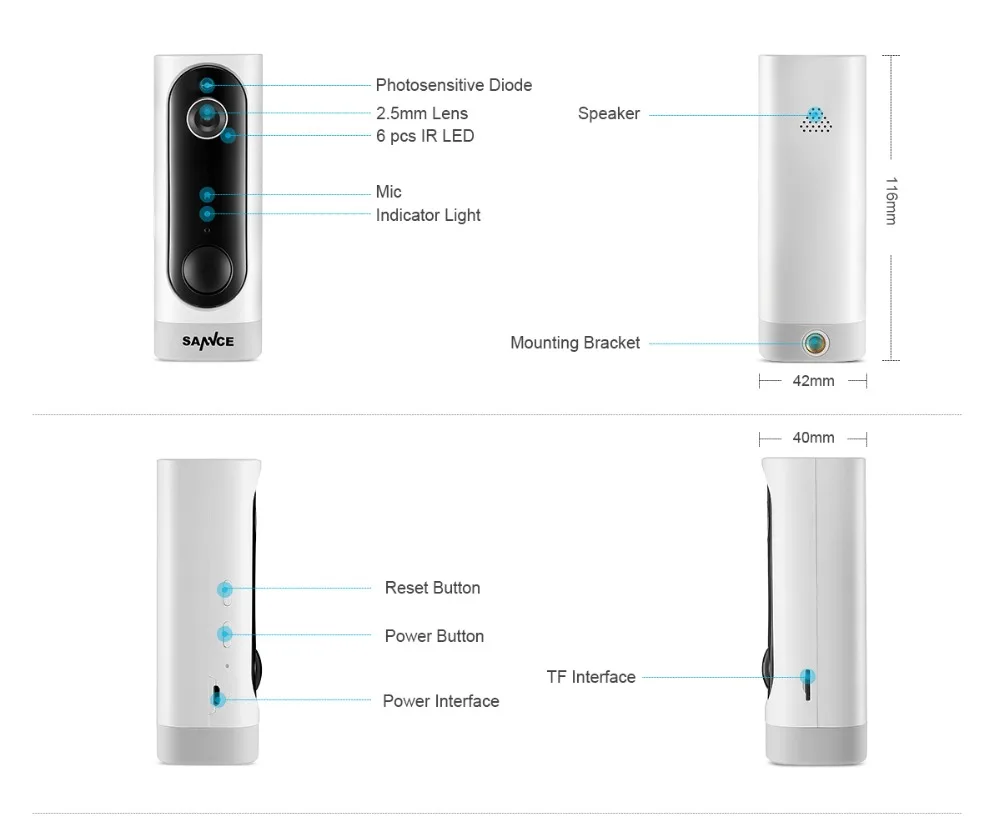 SANNCE HD 720P 1MP Беспроводная перезаряжаемая домашняя ip-камера безопасности Встроенная батарея двухсторонняя аудио ИК ночного видения Wifi камера