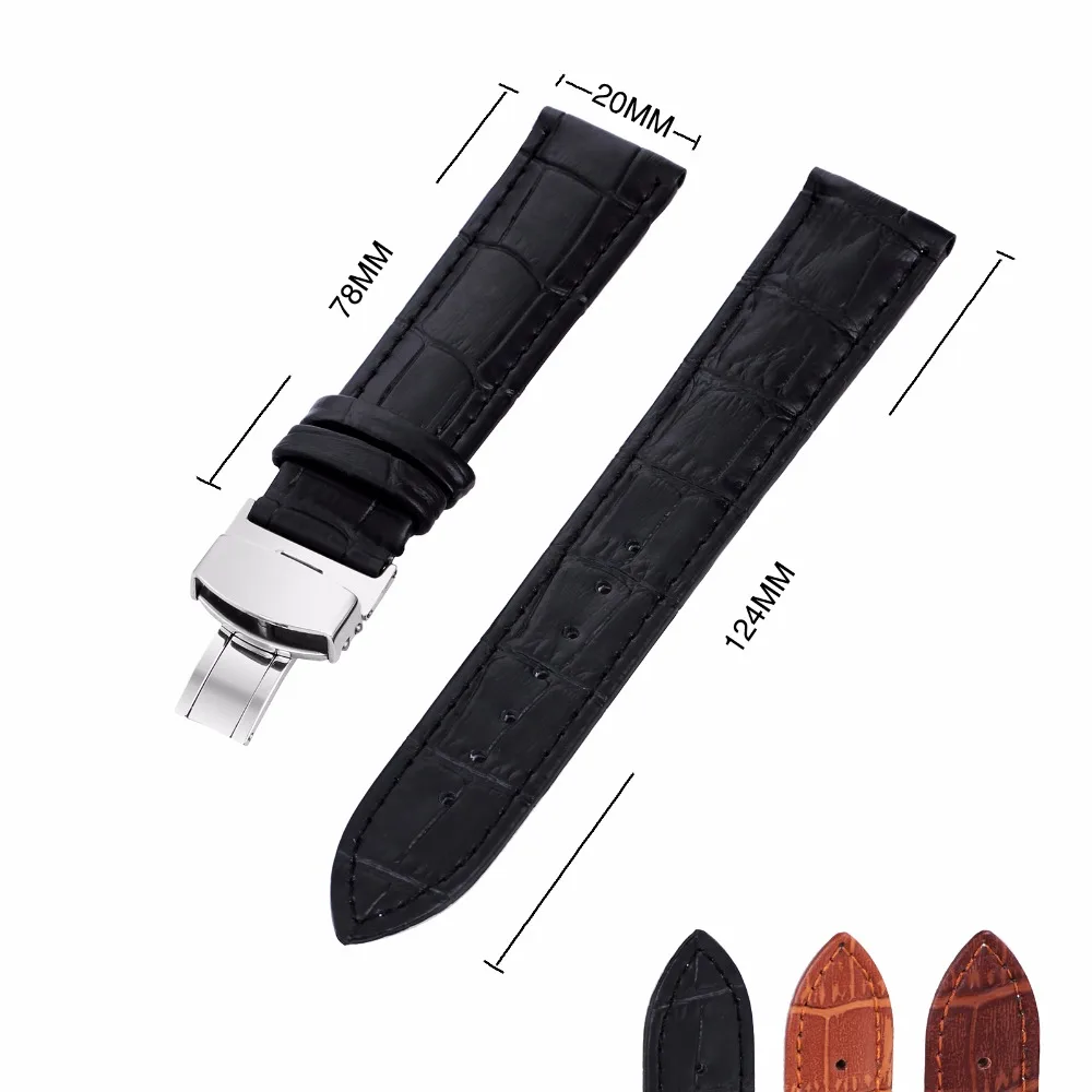 

2018 Black Genuine Leather Watchband Butterfly Clasp 18mm 20mm 22mm 24mm Top Brand Luxury Replacement Watch Strap Unisex