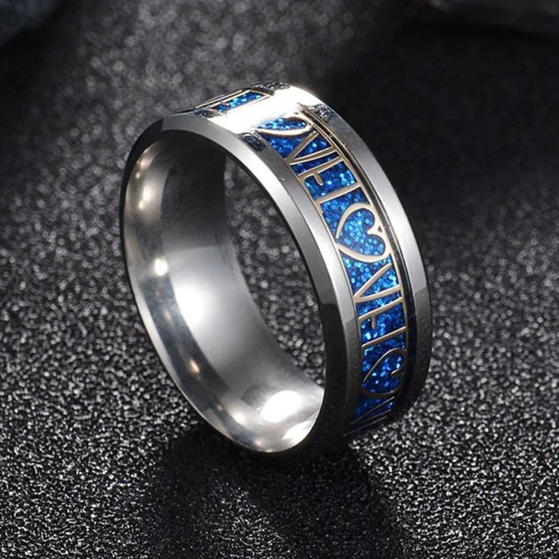

Stainless Steel Love Letter Rings for Women Classic Elegant Bohemian Engagement Wedding Rings for Women Girls Width 8MM