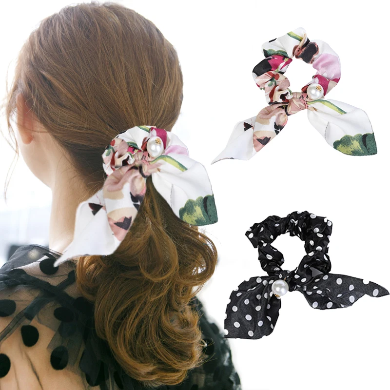 

Haimeikang Retro Solid Print Hair Bands for Girls Satin Bow knot Scrunchies Elastic Hair Rope Bow Ties Ponytail Holder Hairband