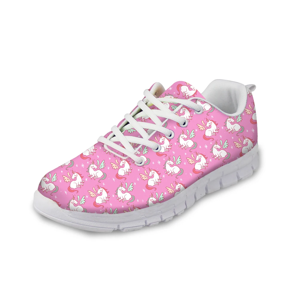 

ELVISWORD Spring Autumn Women Flats Shoes Platform Lovely Teen Girls Unicorn Sneakers Flat Heels Mesh Breathable Lace Up Solf