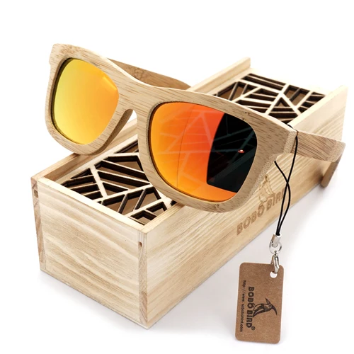 BOBO BIRD, натуральные бамбуковые солнцезащитные очки ручной работы, винтажные Поляризованные зеркальные линзы, очки gafas de sol - Цвет линз: Yellow Lens