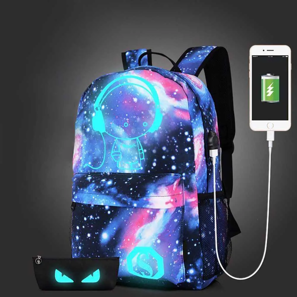 Детские школьные сумки Космическая Звезда Печать Рюкзак для девочек-подростков школьные рюкзаки для мальчиков USB зарядное устройство