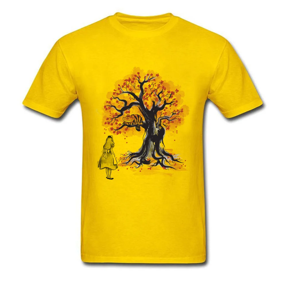 The Cheshires Tree sumi-e (monochrome) Funny Mens T Shirt Round Neck Short Sleeve 100% Cotton Tops & Tees Clothing Shirt The Cheshires Tree sumi-e (monochrome) yellow