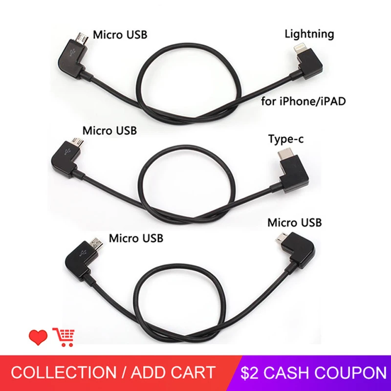 Кабель для передачи данных DJI Spark/MAVIC Pro/Air 1Mavic 2 /Mini Control Micro USB to Lighting/Type C/Micro line IPhone /Pad