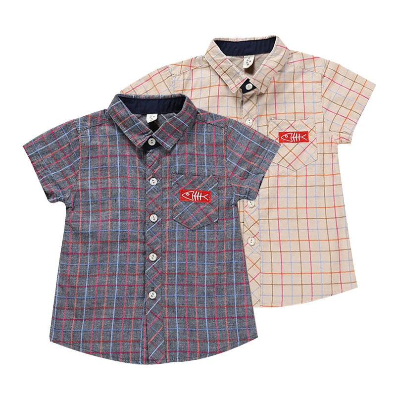 Новая Детская Повседневная Блузка для мальчиков, летние клетчатые топы с короткими рукавами и принтом с героями мультфильмов, футболки, рубашки