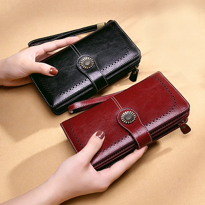 Aliwood Brand Hollow Women Clutch Leather Wallet Female Long Wallet Women Zipper Purse Strap Money Bag Purse For iPhone Carteira