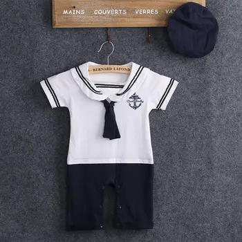 

Casual Cute Summer Sea Cotton Toddler Newborn Captain Clothes Baby Boys Clothes Kids Romper Playsuit + Hat