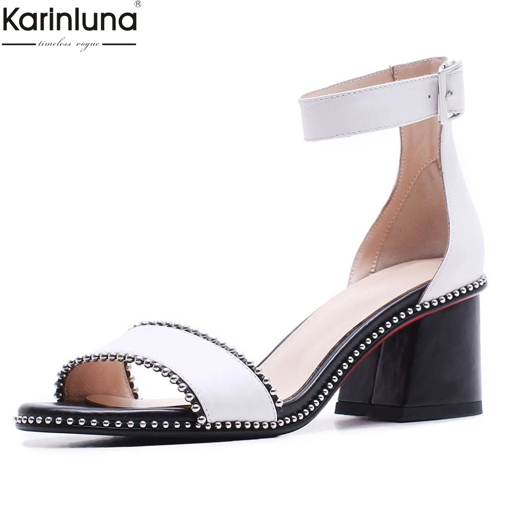 

Women Shoes luxury brand Genuine Leather Chunky Heels Elegant Summer Party Sandals Shoes Woman