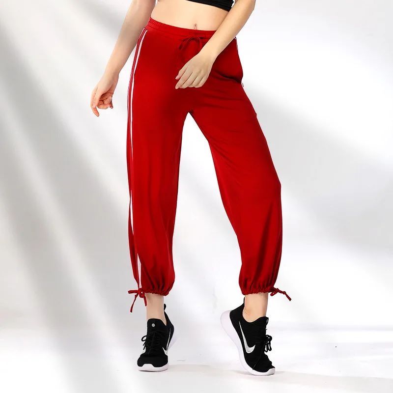 Женские тренировочные брюки, свободная спортивная одежда, быстросохнущие для бега, танцев, тренировок, модные брюки - Цвет: Красный