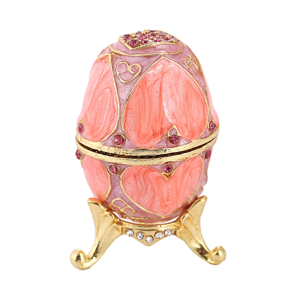 

Pink Enamel Easter Egg with Rhinestone Heart Jewelry Storage Box Wedding Ring Holder Fashion Room Showcase