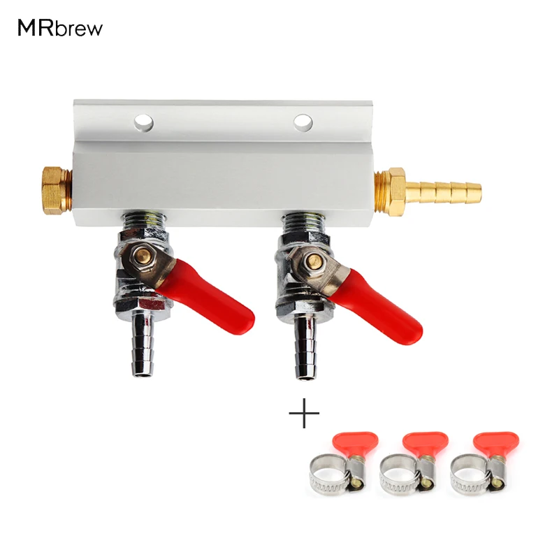 

2 Way CO2 Gas Distributor Manifold Air Beer Distributor CO2 Kegerator Splitter, 1/4" with Integrated Check Valves