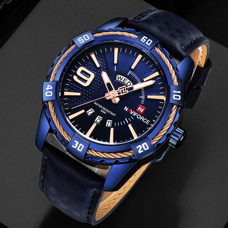 NAVIFORCE роскошные часы мужские синие кварцевые водонепроницаемые Топ Бренд