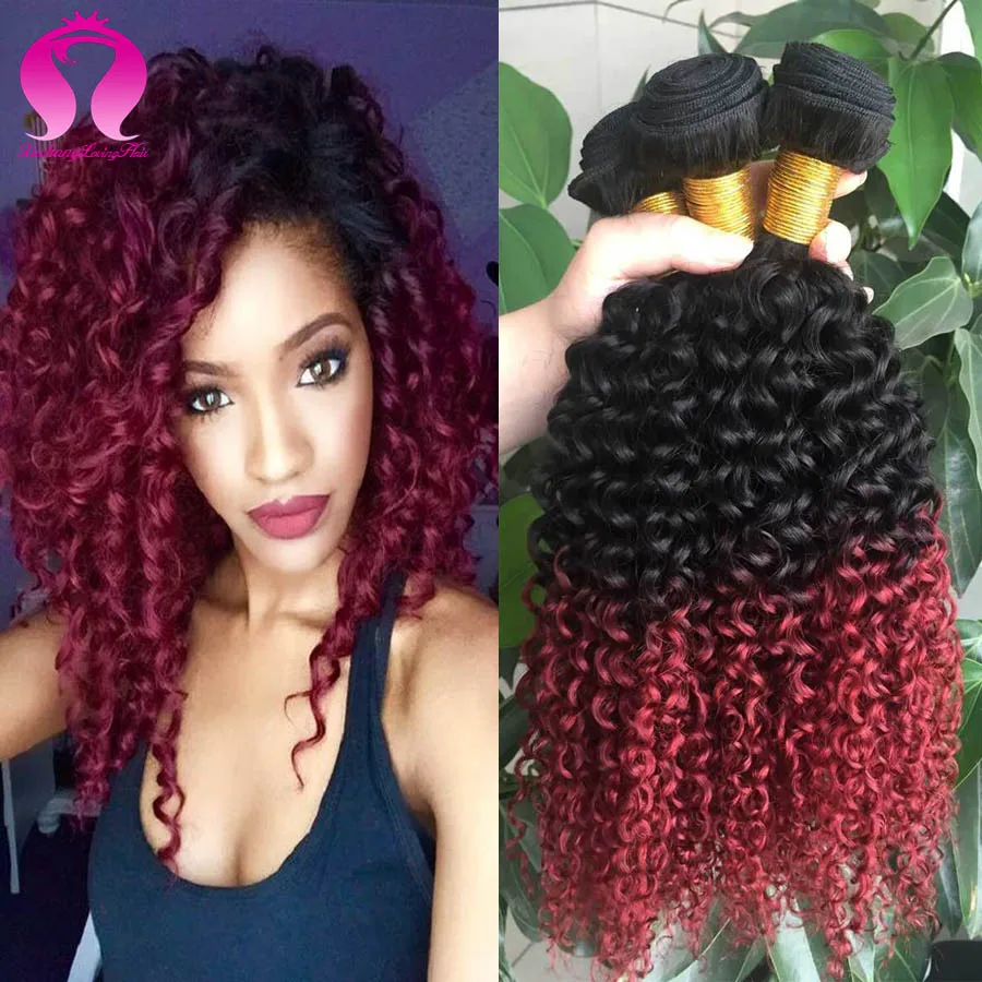 

Loving Hair Burgundy Brazilian Hair Curly 3 Bundles/Lot Red Ombre Human Kinky Curly Virgin Hair Weave Ombre Red Hair Extensions