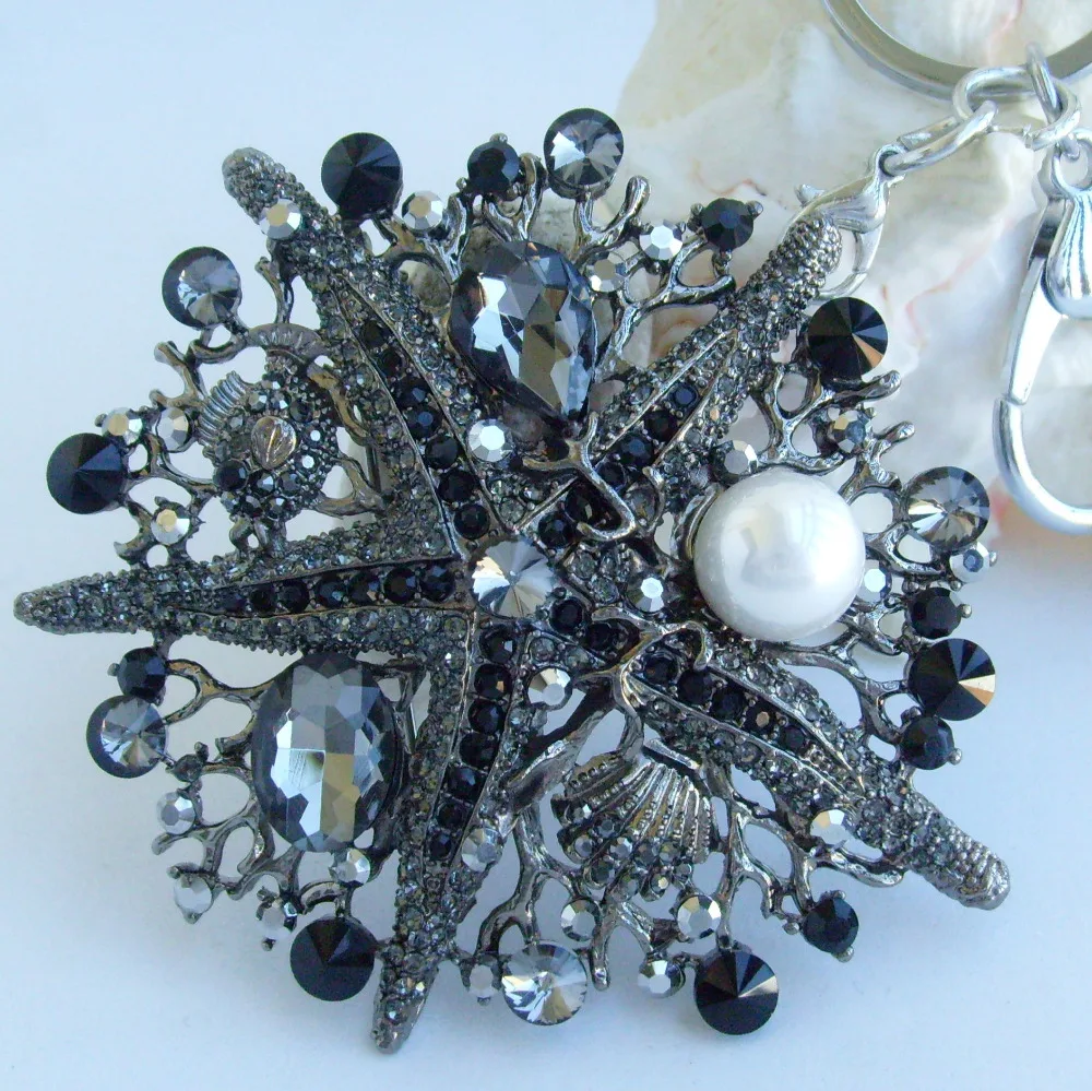 

Unique Starfish Keychain Pendant Black Gray Rhinestone Crystal K06412C6
