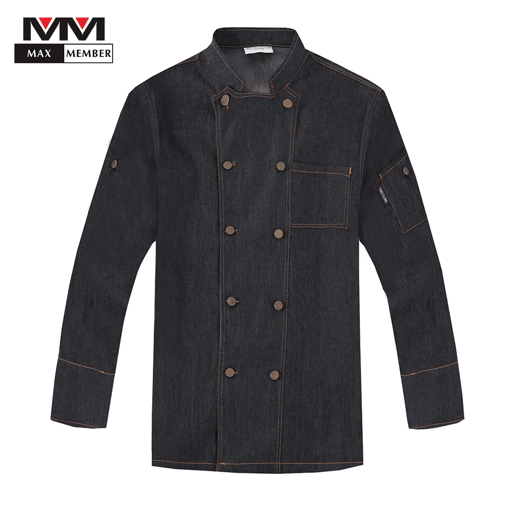 

Men's Cooking Workwear Jackets Adjustable Long Sleeve Double Breasted Denim Kitchen Chef Catering Waiter Barber Shop Uniforms