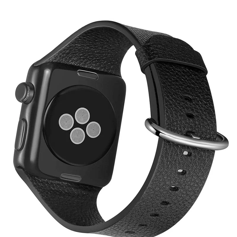 Black Ремешок из натуральной кожи для Apple Watch Band 4 5 44 мм 40 мм 42 мм 38 мм браслет для iwatch series 3 2 1 Аксессуары для часов - Цвет ремешка: Black
