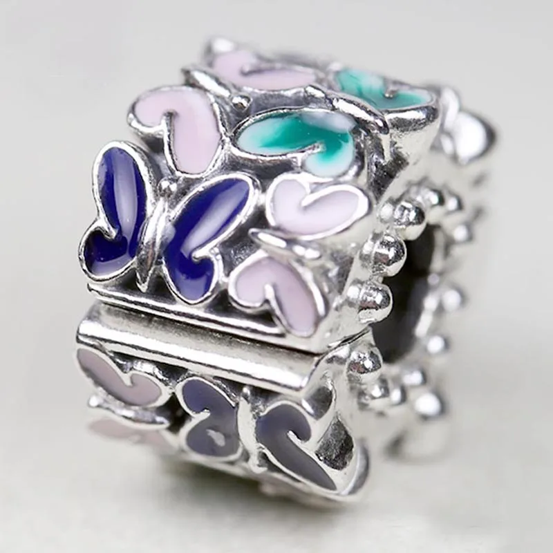 

New 925 Sterling Silver Bead Charm Mix Enamel Butterfly Arrangement Clip Stopper Beads Fit Pandora Bracelet Bangle Diy Jewelry
