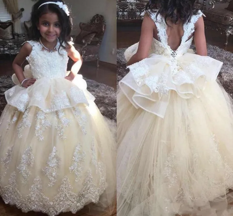 

Fabulous Girls Birthday Party Gown Sleeveless Flower Girl Dress For Wedding First Communion Gowns Backless Ankle-Length Vestidos