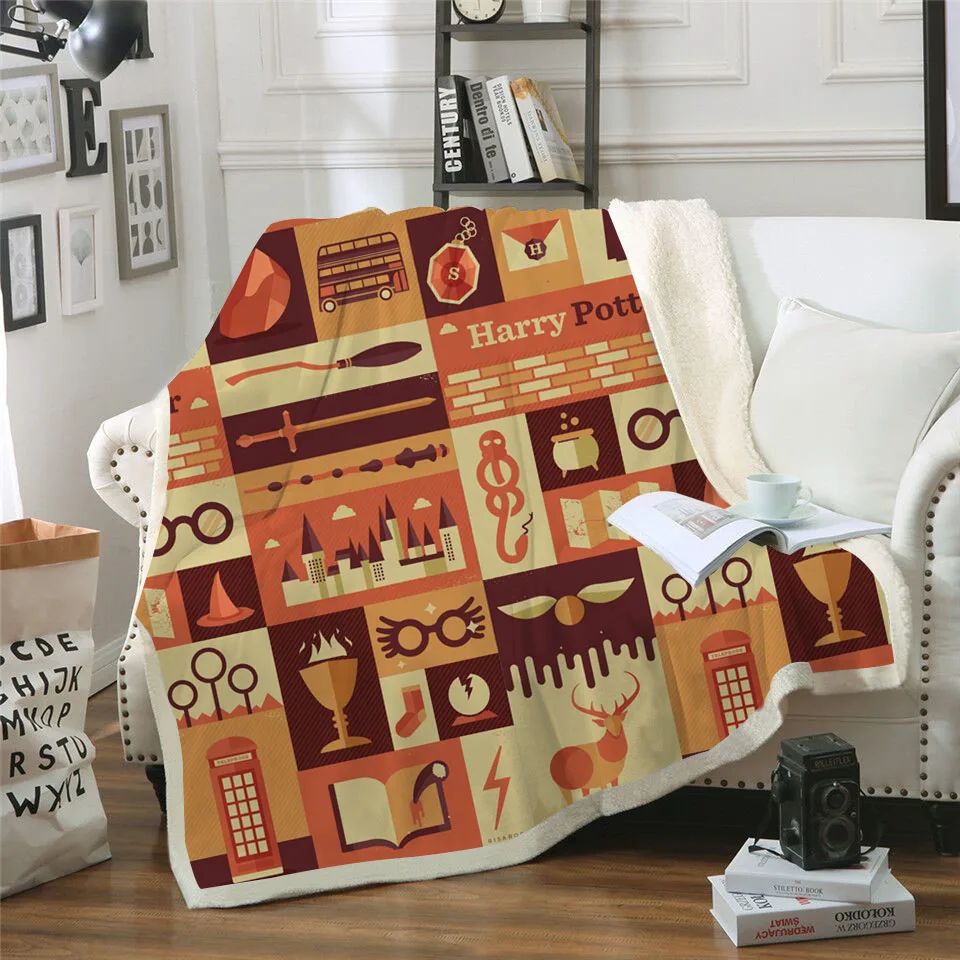 Harry Potter 3D Printed Velvet Plush Throw Fleece Blanket Bedspread Sherpa Blanket Couch Quilt