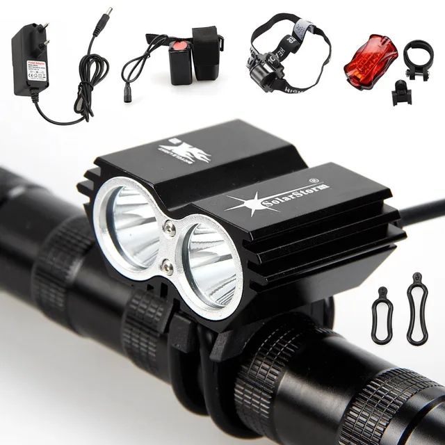 Best Offers Solarstorm Bike Light 8000Lumen 2x XM-L U2 LED Cycling Light Lamp Bike Bicycle Headlamp+Battery Pack+ Mountain Bike Accessories