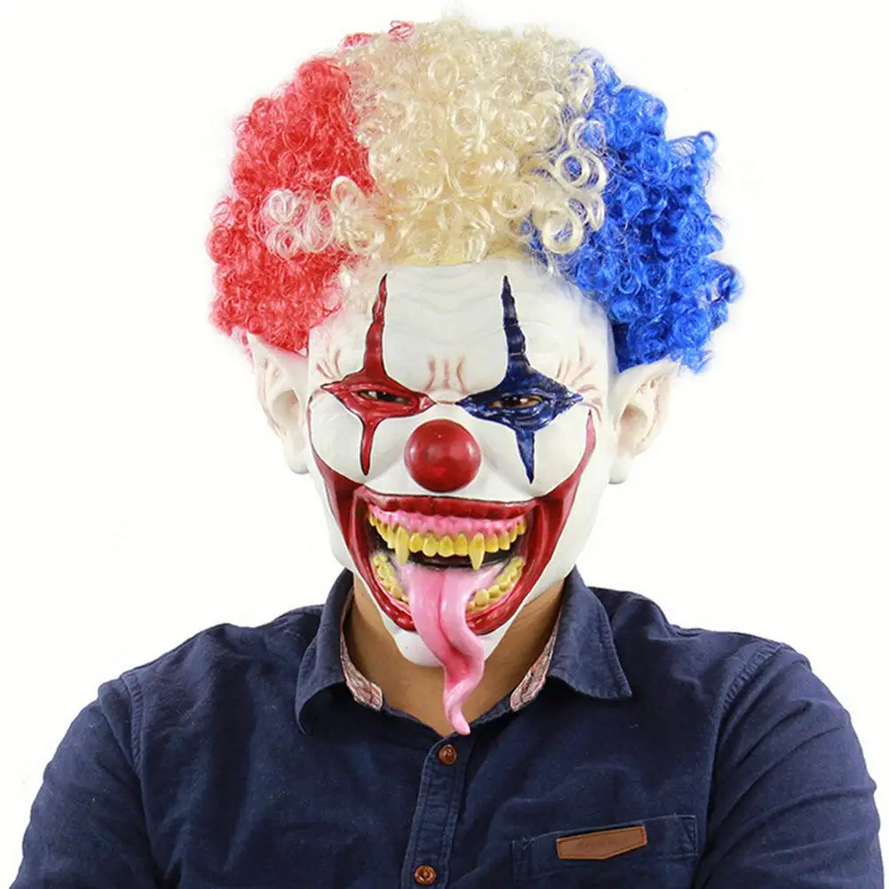 Horror Explosive Head Big Mouth Long Tongue Clown Masks For Halloween.