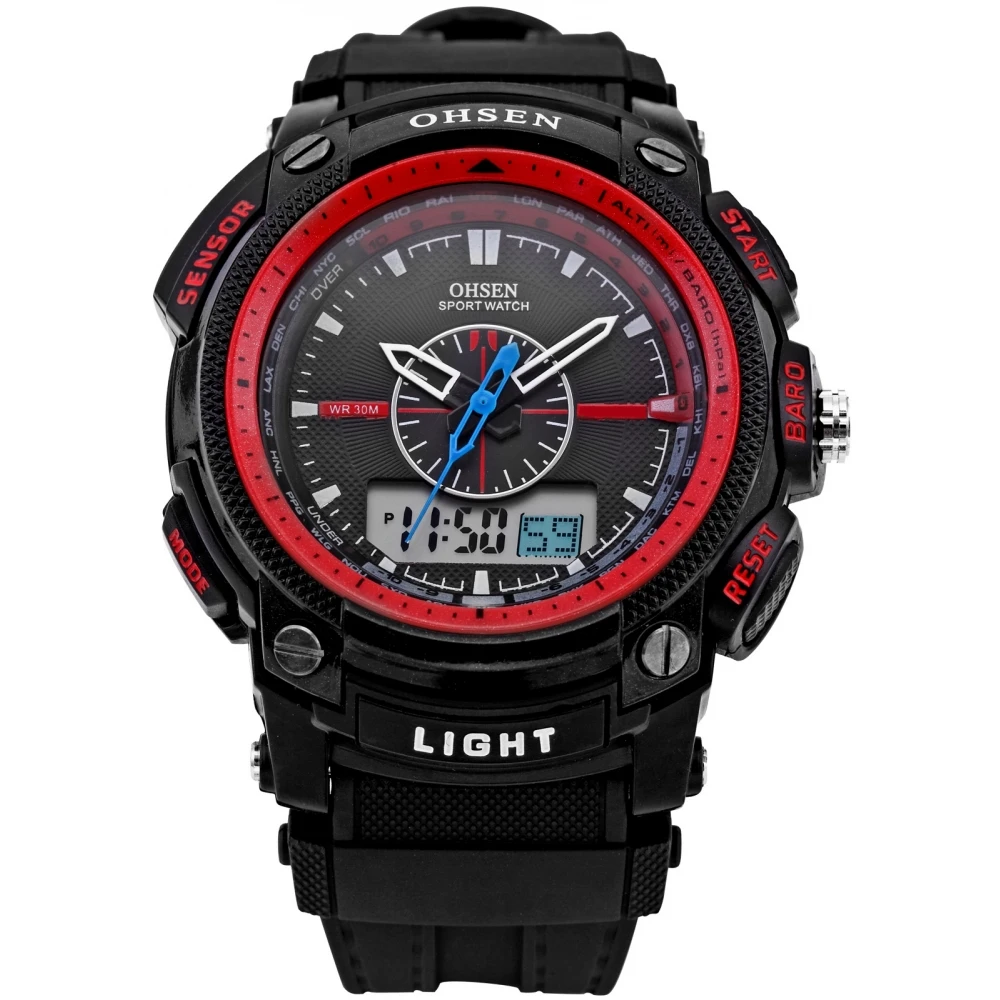 Brand OHSEN Digital LCD Dual Time Chronograph Date Day Alarm Back Light
