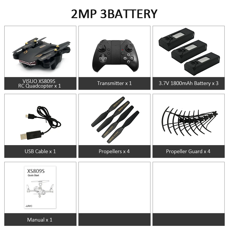 VISUO XS809S BATTLES SHARKS wifi FPV широкоугольная камера складной Радиоуправляемый Дрон Квадрокоптер VS VISUO XS809HW SX812 SG106 906 M69 M70 - Цвет: 2MP 3 battery
