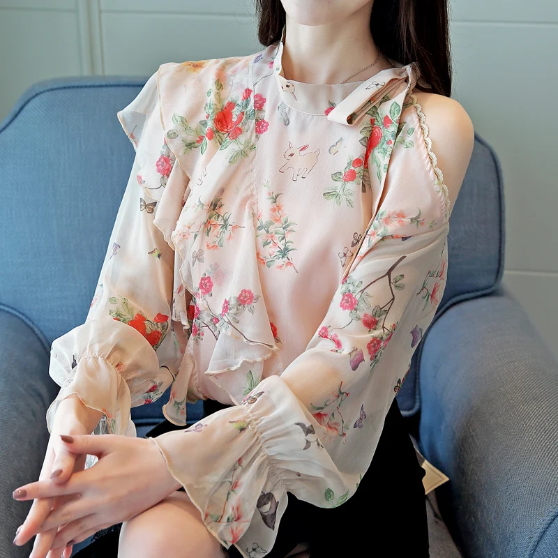 Женские топы блузки blusas mujer de moda 2019 женские рубашки шифоновая блуза с бантом и
