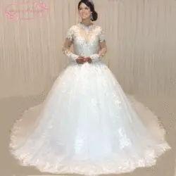 Superkimjo Vestido De Noiva 2018 настоящая фотография кристаллы Свадебные платья Роскошные с длинным рукавом Sparkly Стразы Свадебное бальное платье