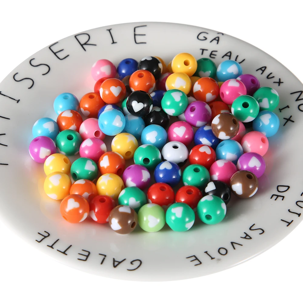 

Hot Selling 50 piece/lot 12mm Multi Colors Heart pattern Acrylic Round Beads For DIY Bracelets & Necklaces Jewelry Accessories