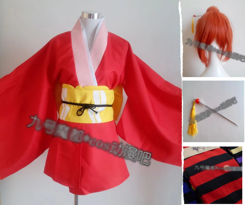 

Костюм для косплея GinTama Kagura, кимоно, чулки, заколка, парик, носки, 11