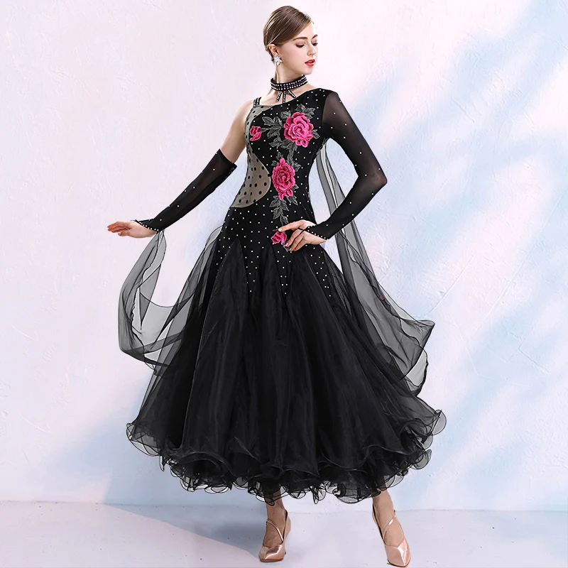 

Black Standard Ballroom Dance Dresses Women High Quality Tango Waltz Dancing Skirt Adult Ballroom Competition Dance Dress