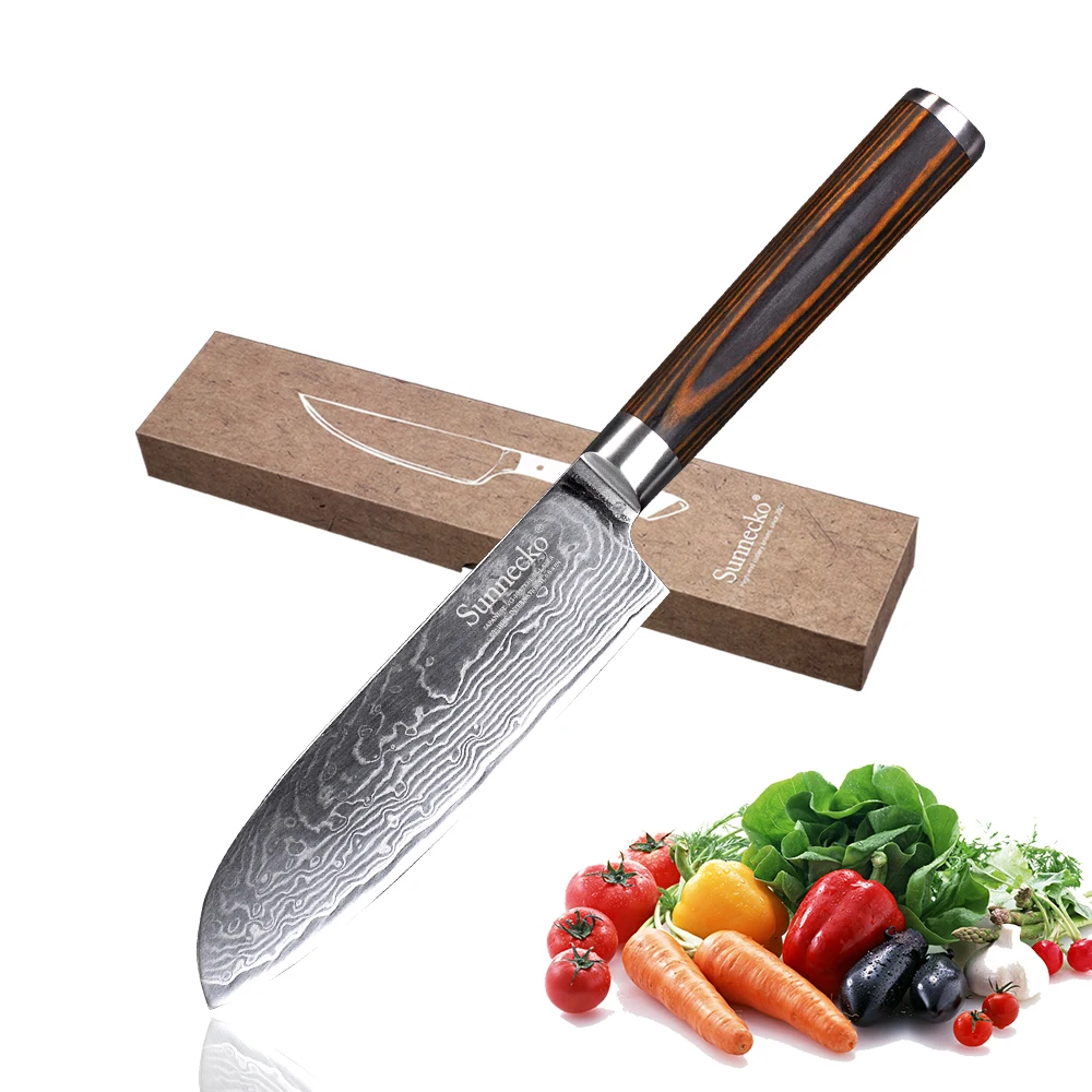 SUNNECKO 5 дюймовый нож Santoku 73 слоя дамасской стали кухонные ножи японский VG10 лезвие