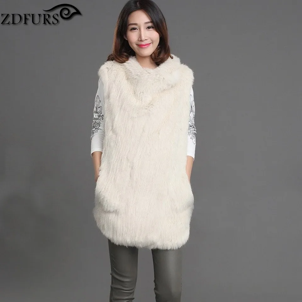 

2016 New Style Genuine Rabbit Fur vest Women Knitted Rabbit Fur Jacket Winter Warm long Style Rabbit Fur Waistcoat Female