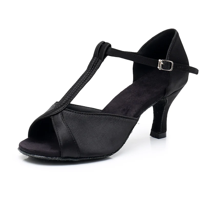 Alharbi Женская Обувь для бальных танцев для девочек профессиональных латинских танцев, сальса, танго, Танцы обувь на вечеринках Высокое качество мягкая подошва с каблуком 7 см/5 см - Цвет: Black-1  7cm heels