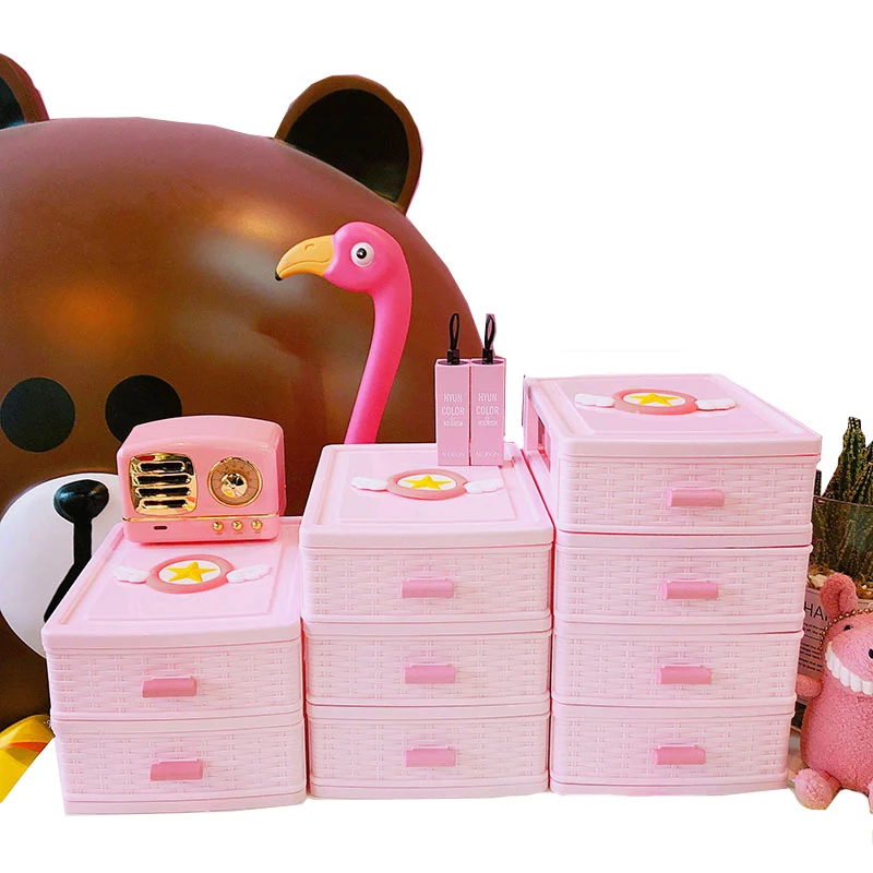 

Pink Cartoon Girl Cosmetic Storage Box Dressing Table Desktop Jewelry Lipstick Makeup Organizer Drawer Sundries Container