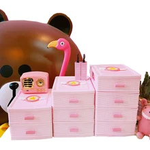 Pink Cartoon Girl Cosmetic Storage Box Dressing Table Desktop Jewelry Lipstick Makeup Organizer Drawer Sundries Container