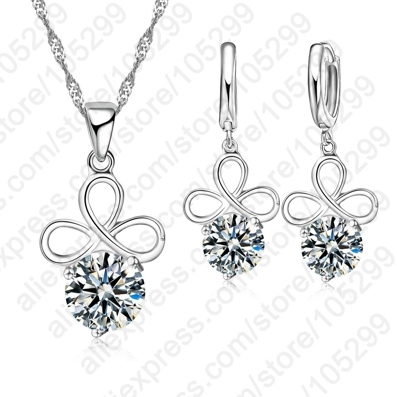 High Quality 925 Sterling Silver Jewelry Cubic Zircon Lucky Leaf Pendant Necklaces Woman Girl Drop Earring Wedding Set | Украшения и