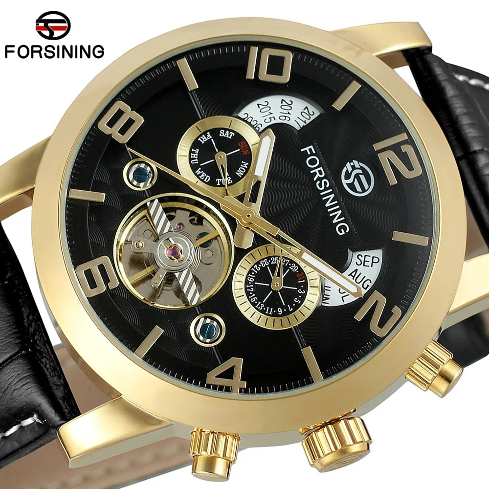 

Forsining Tourbillon Designer Day Date Display Men Watch Luxury Brand Automatic Men Big Face Watches Gold Watch Men Clock