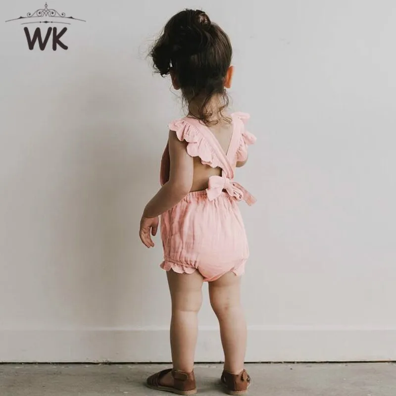 

JP-324 Newborn Baby Girl Clothes Summer 2019 Baby Rompers Ruffle Cotton linen Infant Jumpsuit Toddler Clothing with Bow Princess