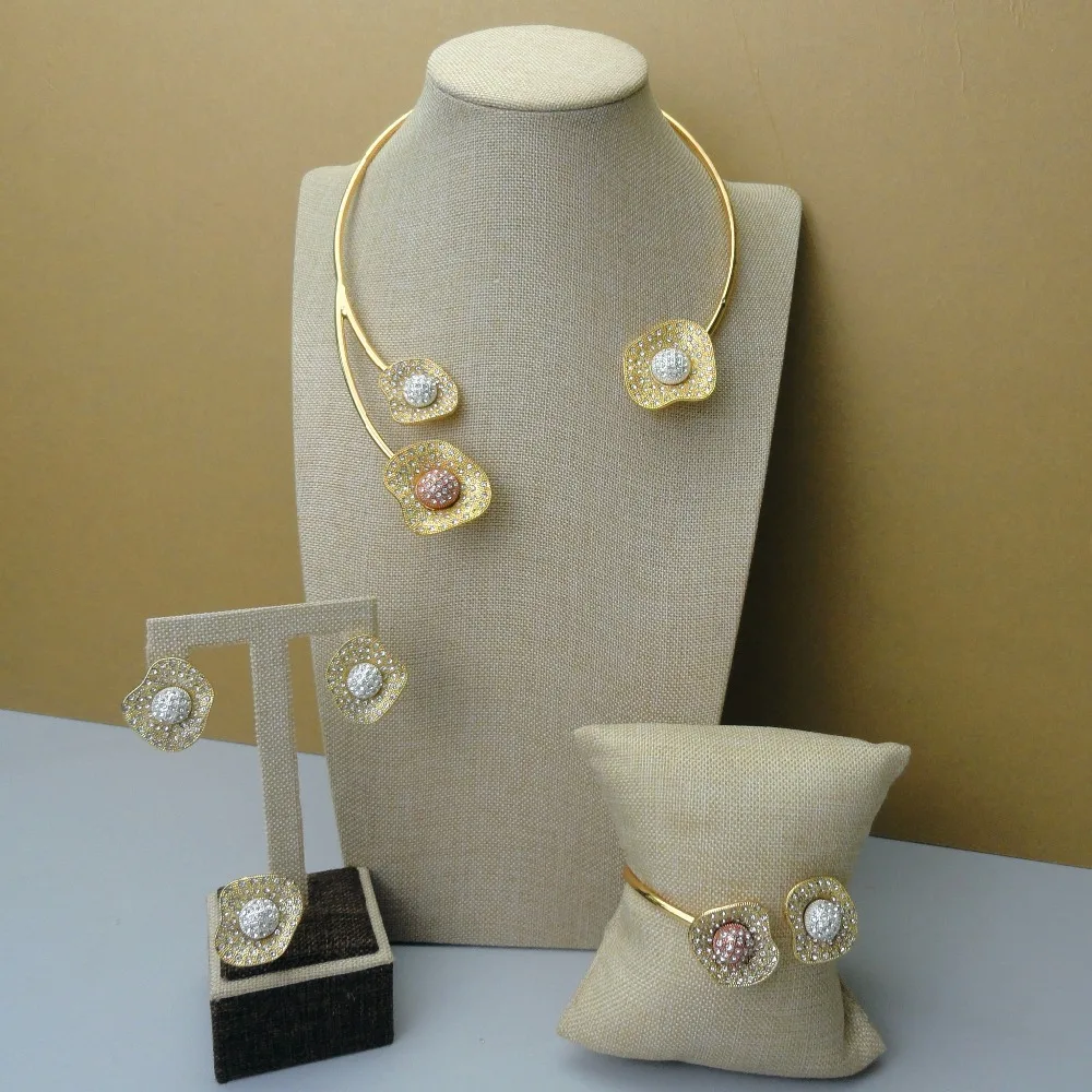 

2019 Unique Design Hot Sale Nigerian Women Gold Color Plated Jewelry Sets FHK4988