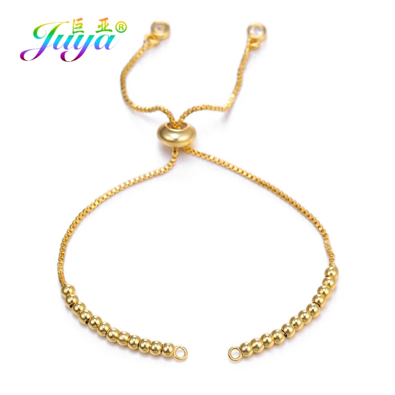 Juya DIY Браслеты материал медь простой Регулируемый соединитель ползунок цепочки, аксессуары для изготовления браслетов-шармов ручной работы - Цвет: Gold